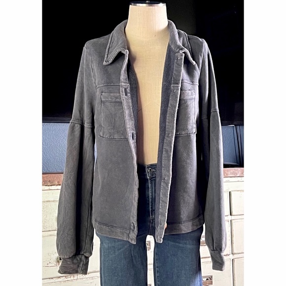 Anthropologie Melora Puff Sleeve Grey Shirt Jacket Shacket NWT New L - Picture 8 of 16